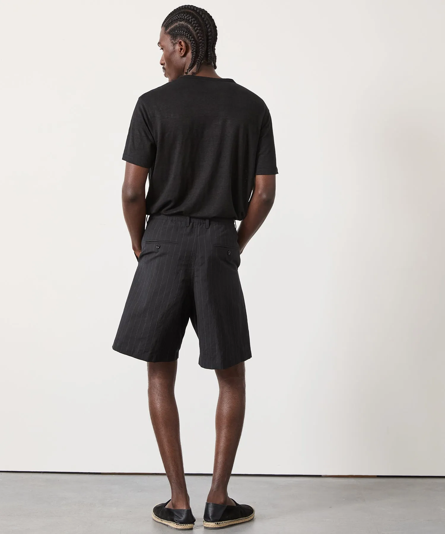 10" Italian Relaxed Bermuda Short in Black Pinstripe