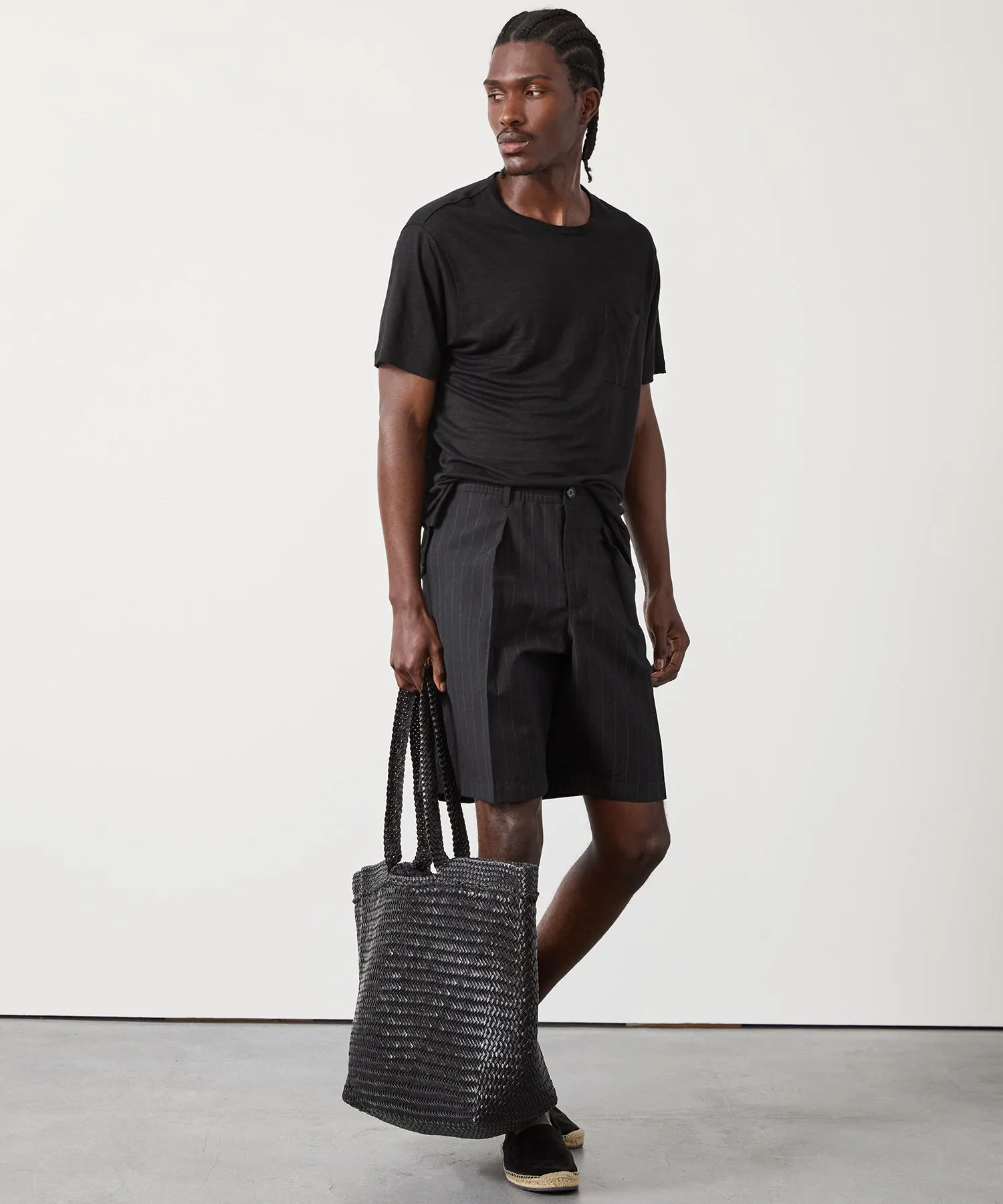 10" Italian Relaxed Bermuda Short in Black Pinstripe