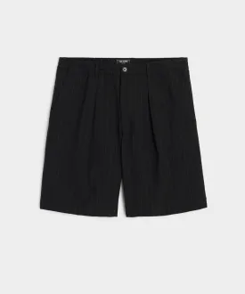 10" Italian Relaxed Bermuda Short in Black Pinstripe