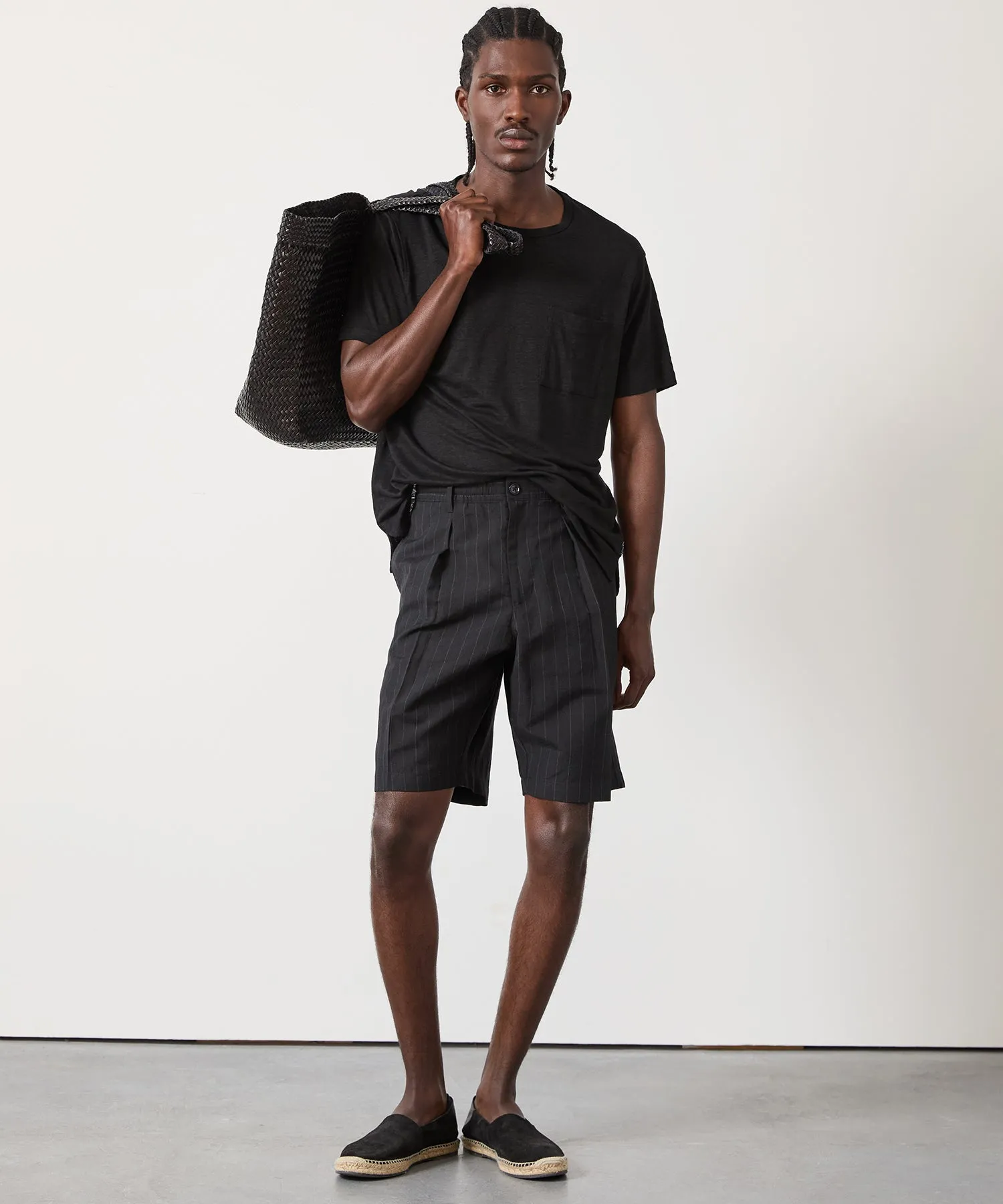 10" Italian Relaxed Bermuda Short in Black Pinstripe