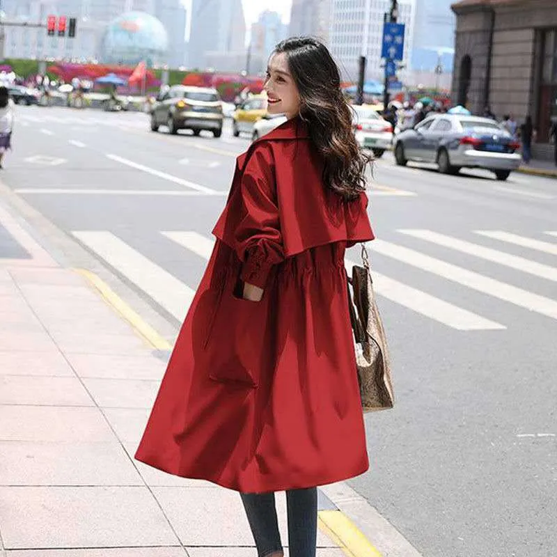 2025 Women's Spring & Autumn Jacket - Slim Fit Mid-Length British Style Windbreaker Coat | Trendy Lightweight Outerwear for Women