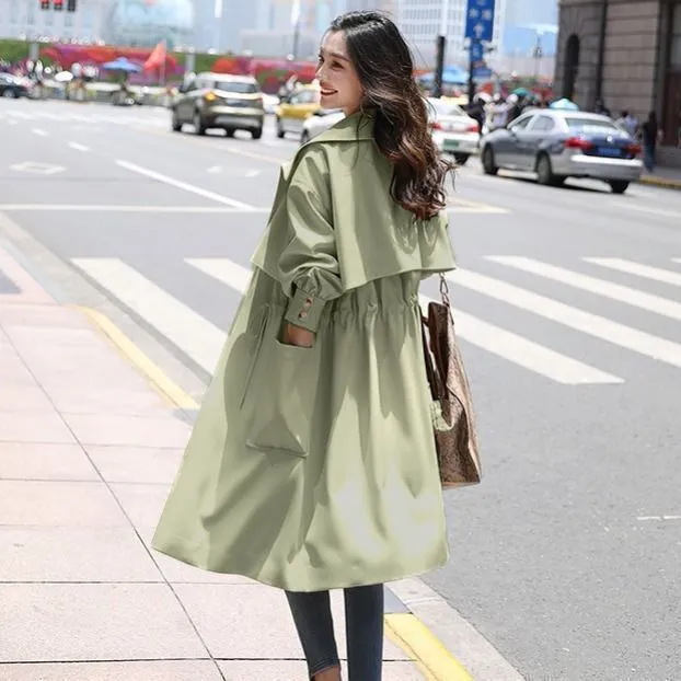 2025 Women's Spring & Autumn Jacket - Slim Fit Mid-Length British Style Windbreaker Coat | Trendy Lightweight Outerwear for Women