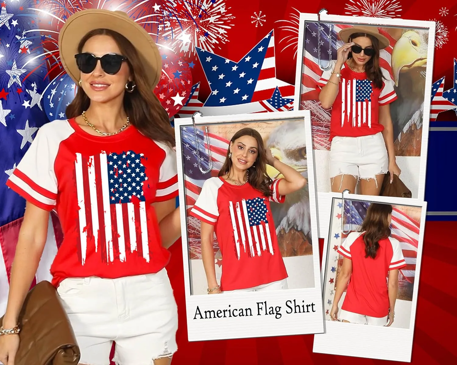 American Flag Shirt Women 4th of July Shirts USA Flag Graphic Patriotic Tshirt Raglan Color Block Tops