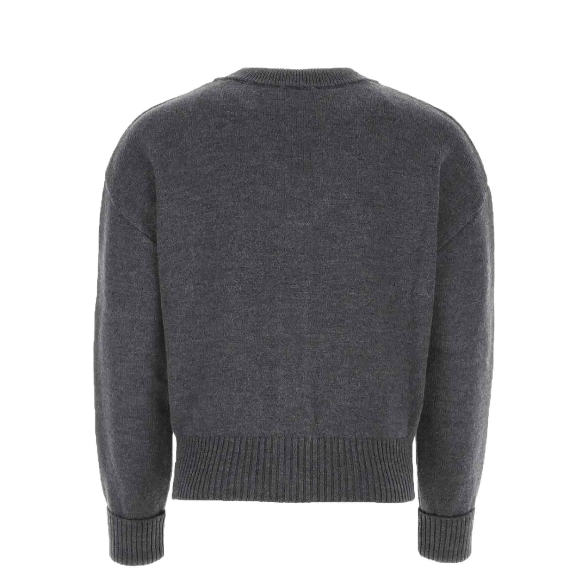 Ami Paris De Coer Large Heart Knitted Cardigan in Heather Grey