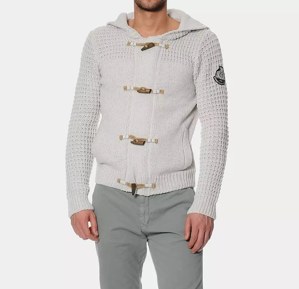 Armata Di Mare Beige Hooded Knit Cardigan with Logo Detail