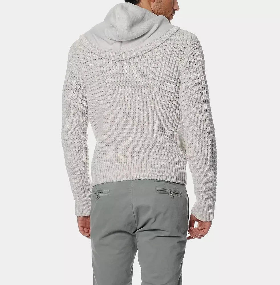 Armata Di Mare Beige Hooded Knit Cardigan with Logo Detail