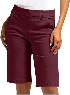 Bermuda Shorts for Women Stretchy Dressy Casual High Waisted Chino Short Pants Straight Leg with Pockets Hiking Outfits