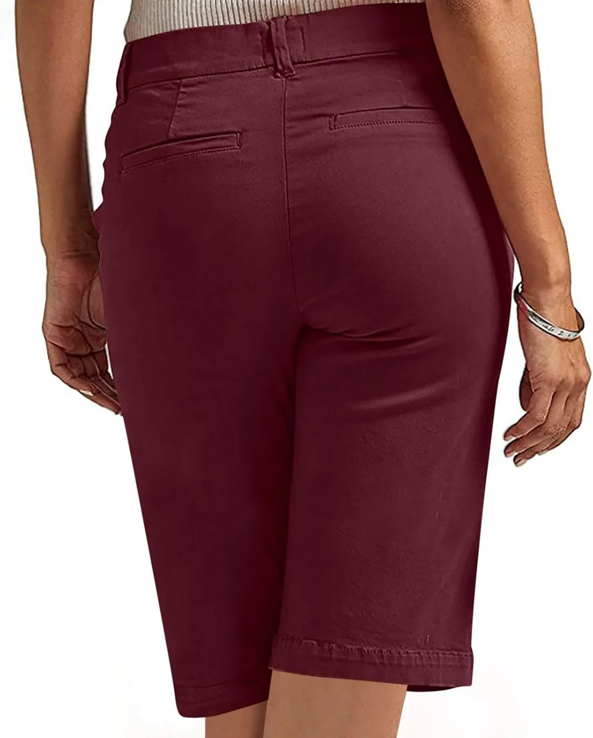 Bermuda Shorts for Women Stretchy Dressy Casual High Waisted Chino Short Pants Straight Leg with Pockets Hiking Outfits