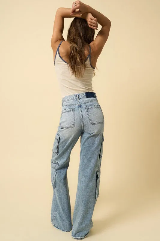 Blueprint Cargo-Pocket Wide Leg Jeans