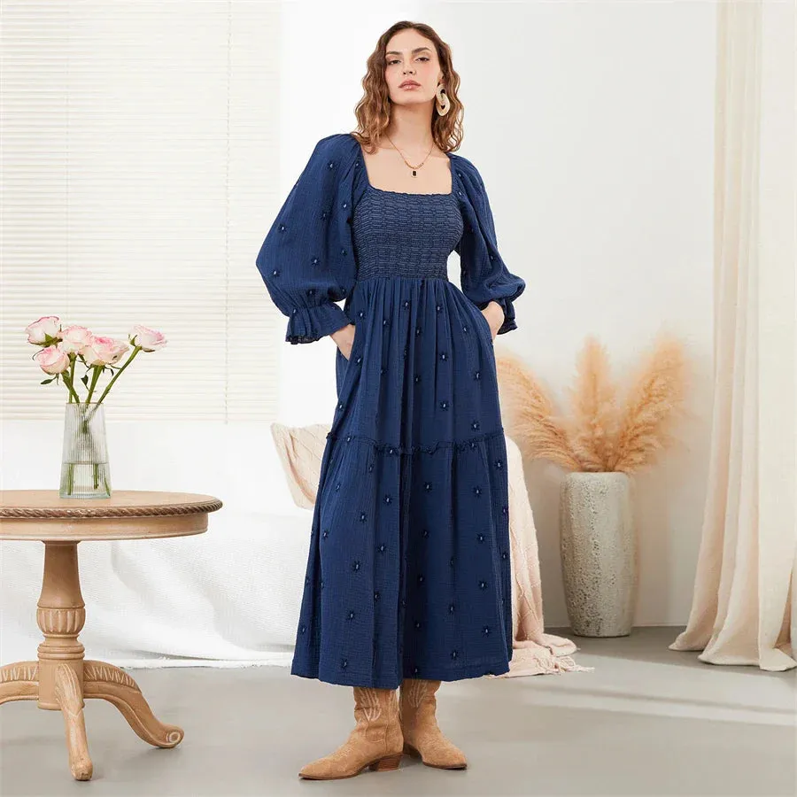 Boho Floral Embroidered Long Dress for Casual Weddings