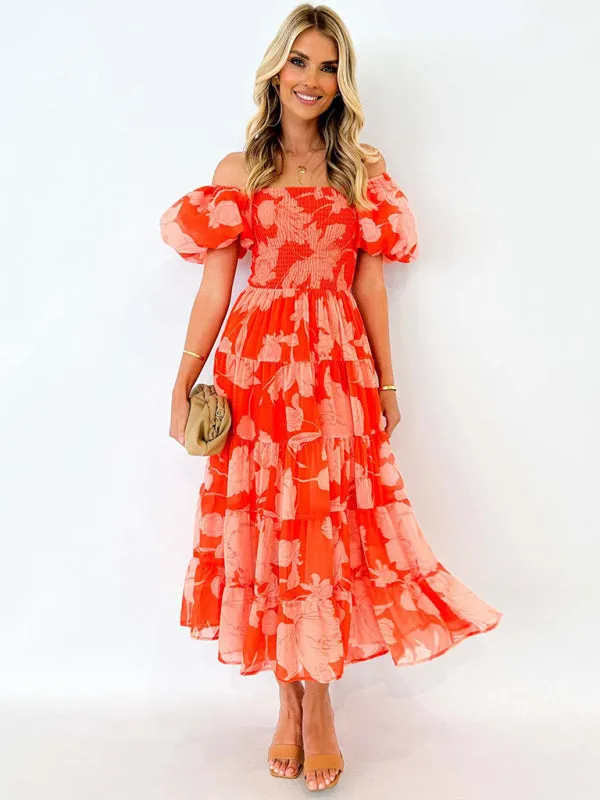 Boho Floral Off-Shoulder Midi Dress for Summer Events