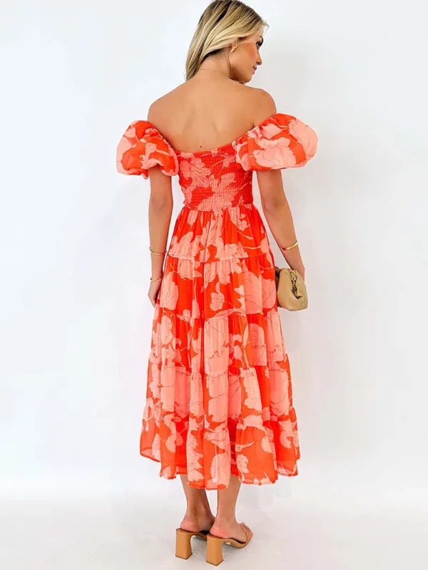 Boho Floral Off-Shoulder Midi Dress for Summer Events