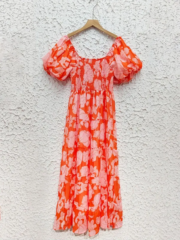 Boho Floral Off-Shoulder Midi Dress for Summer Events