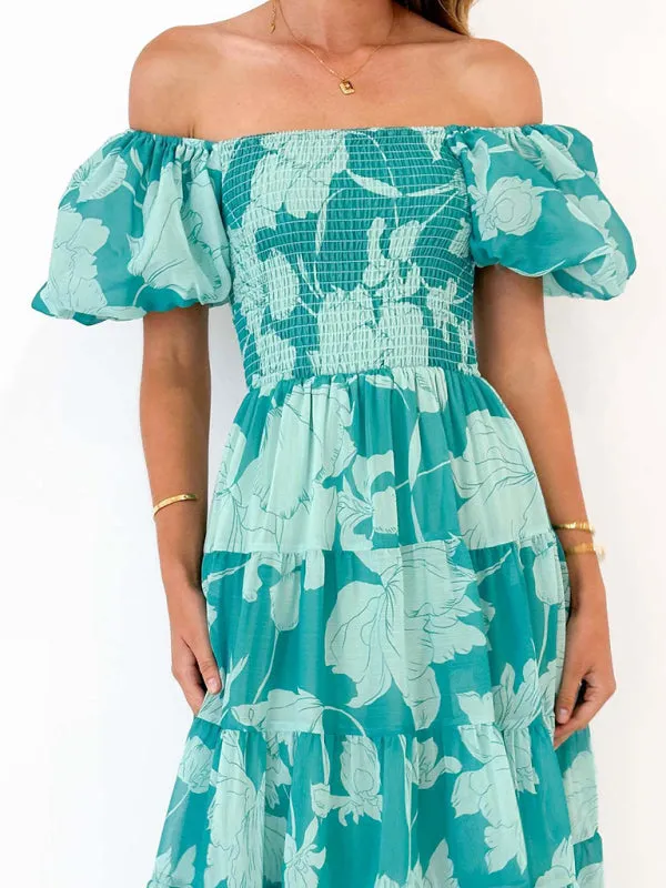 Boho Floral Off-Shoulder Midi Dress for Summer Events