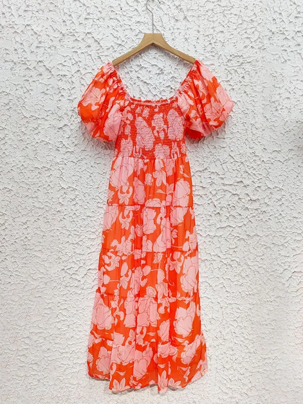 Boho Floral Off-Shoulder Midi Dress for Summer Events