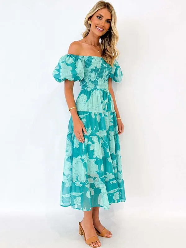 Boho Floral Off-Shoulder Midi Dress for Summer Events