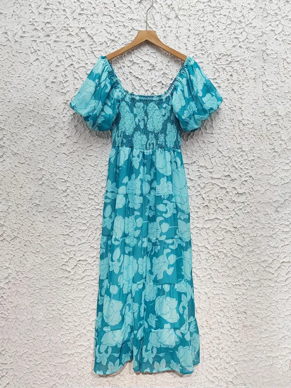 Boho Floral Off-Shoulder Midi Dress for Summer Events