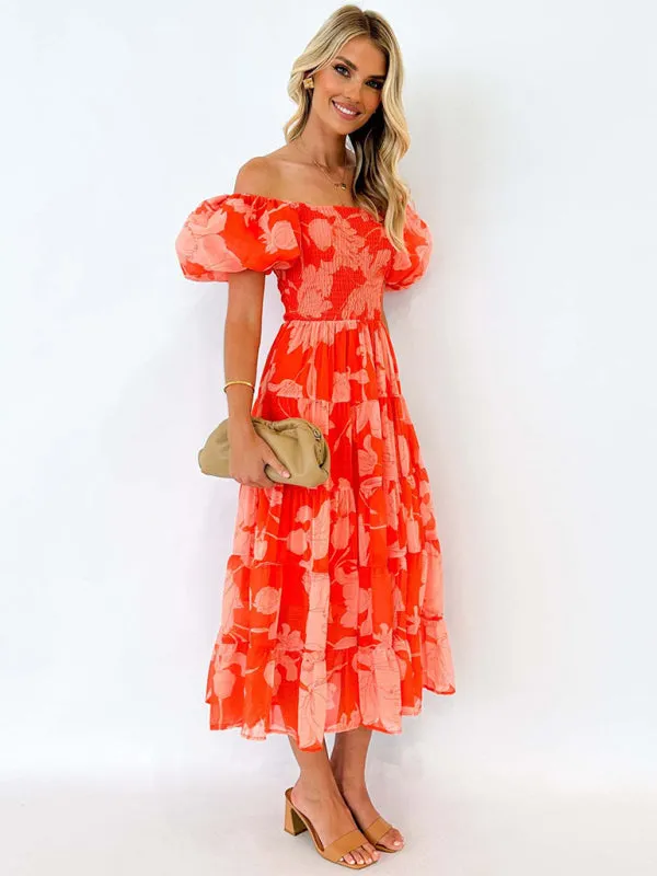 Boho Floral Off-Shoulder Midi Dress for Summer Events