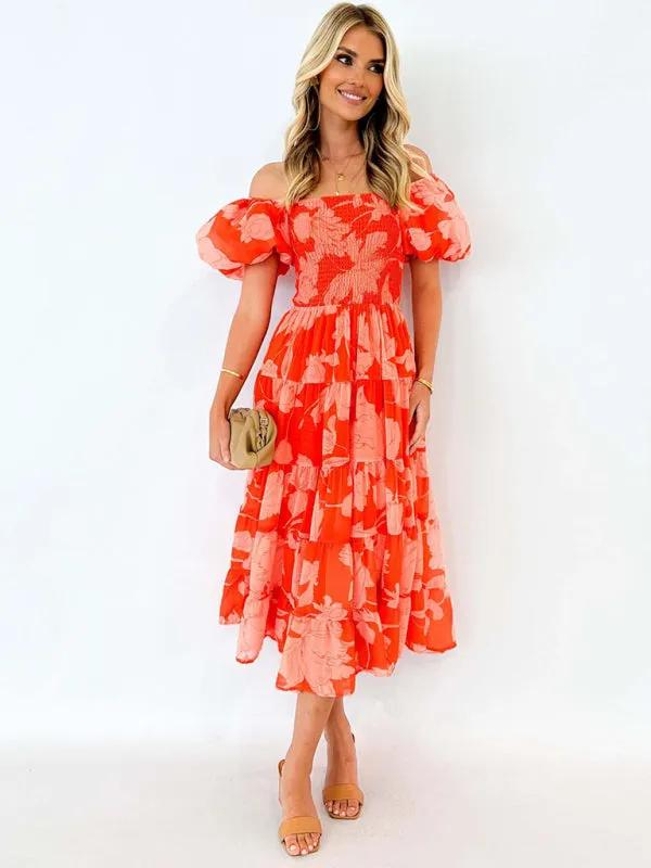Boho Floral Off-Shoulder Midi Dress for Summer Events