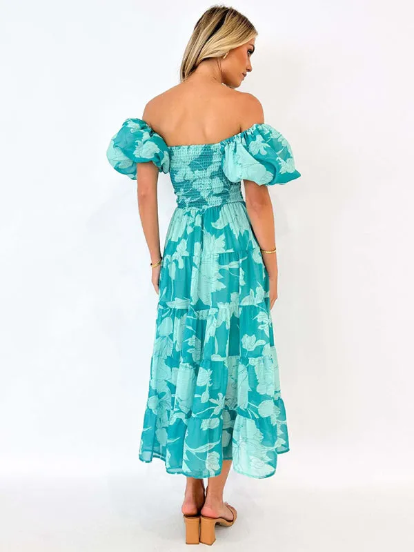 Boho Floral Off-Shoulder Midi Dress for Summer Events