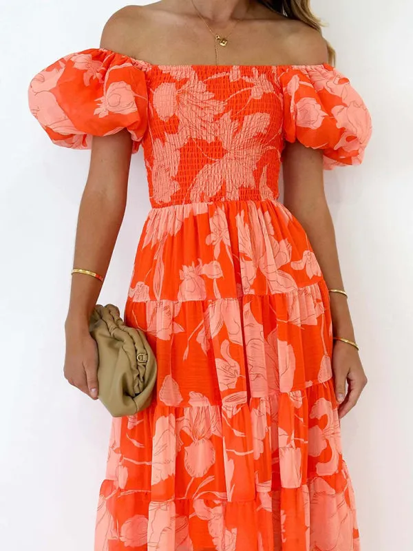 Boho Floral Off-Shoulder Midi Dress for Summer Events