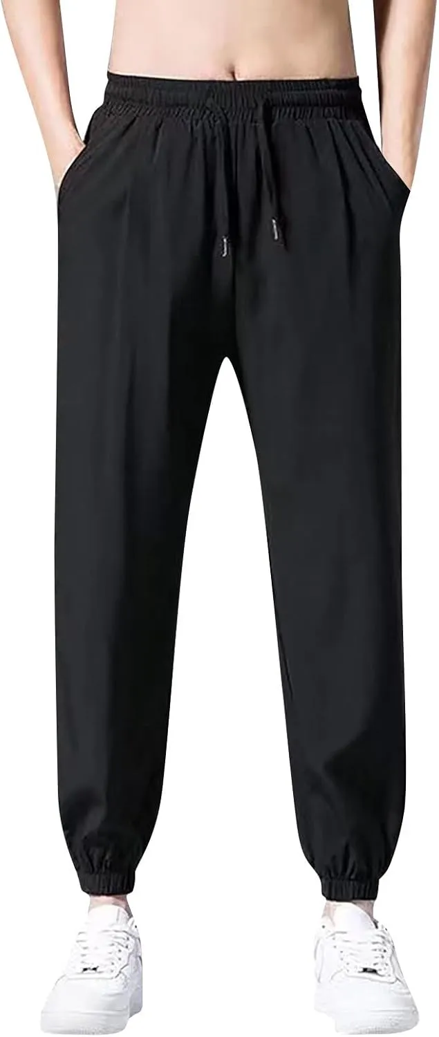 Cargo Joggers for Men Elastic Waist Sweatpant Tapered Hem Sport Gym Long Solid Color Straight Leg Pant