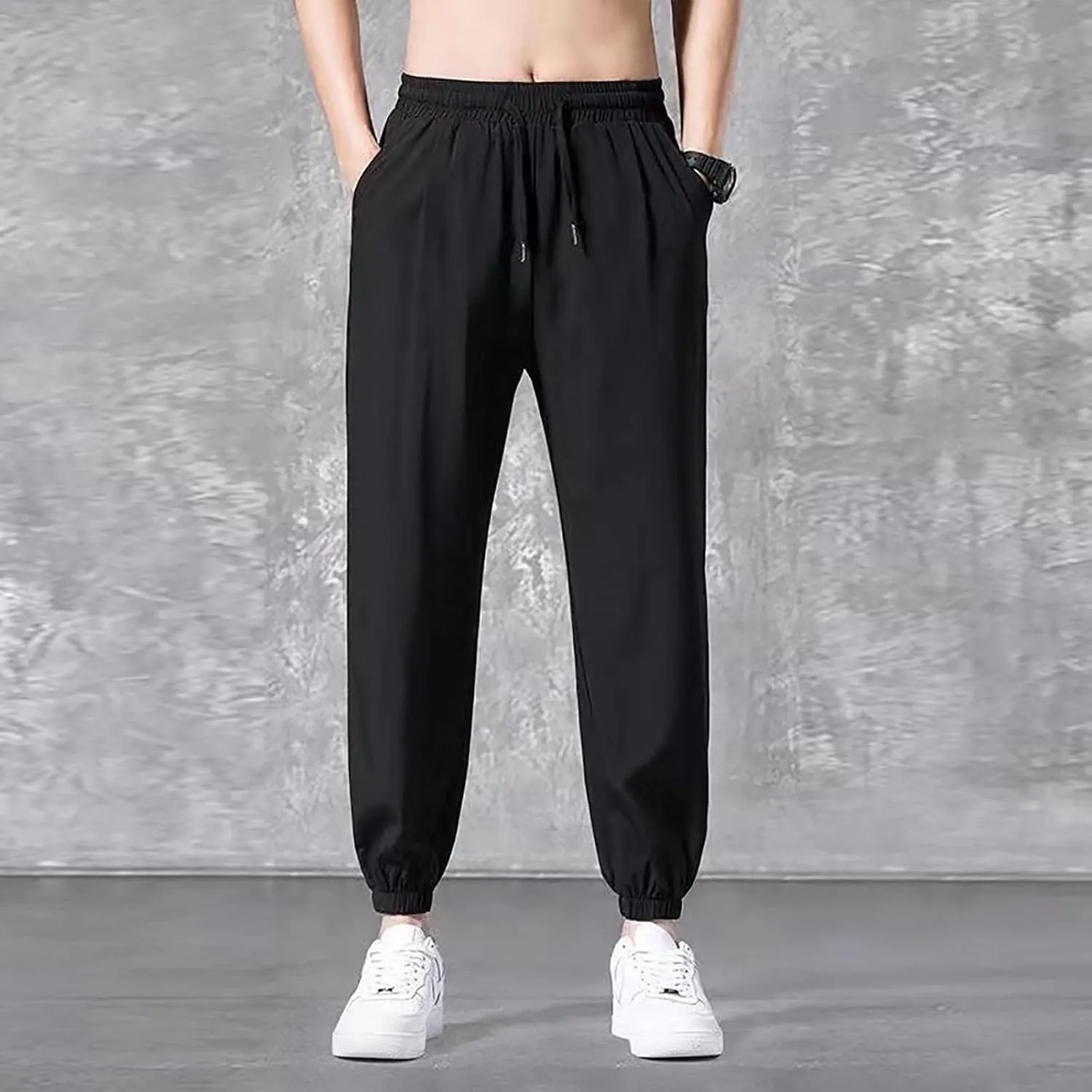 Cargo Joggers for Men Elastic Waist Sweatpant Tapered Hem Sport Gym Long Solid Color Straight Leg Pant