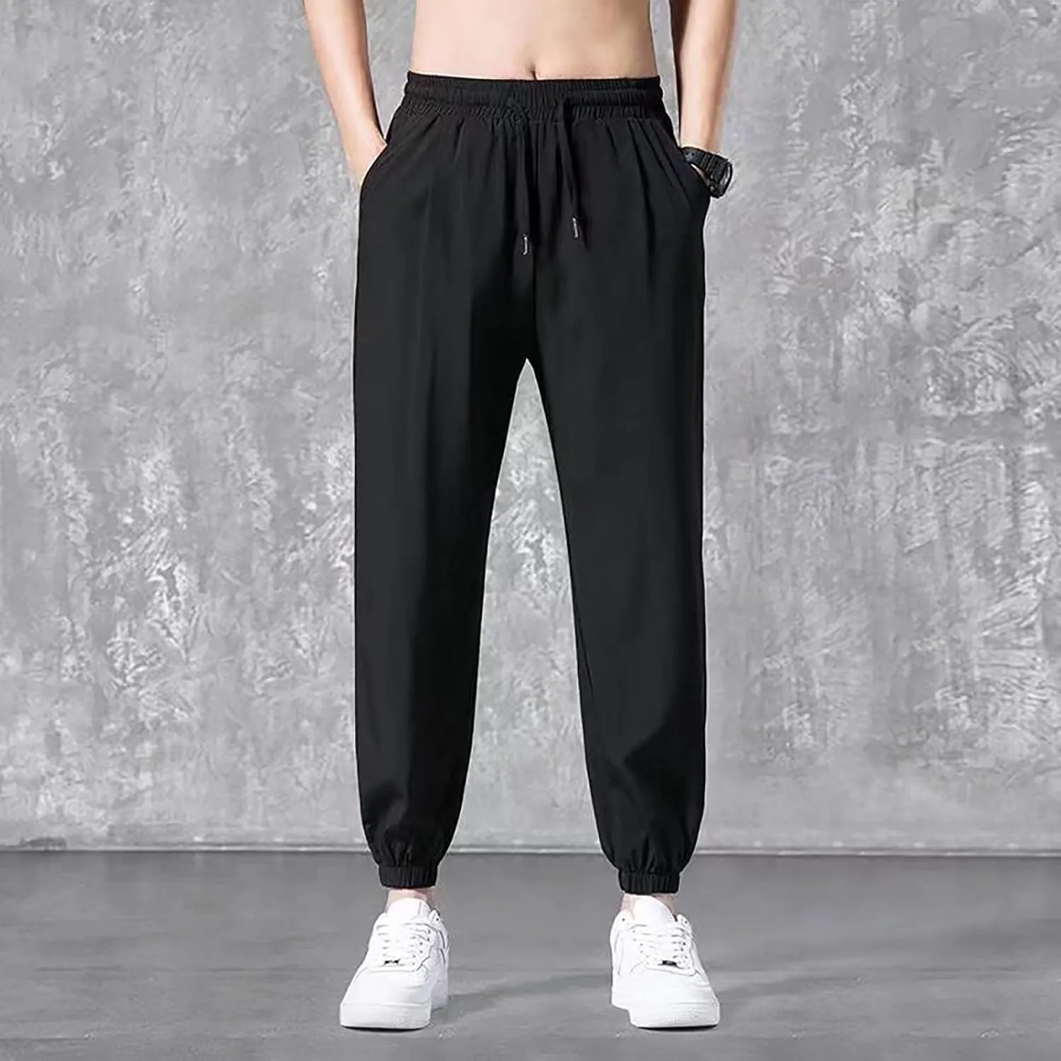 Cargo Joggers for Men Elastic Waist Sweatpant Tapered Hem Sport Gym Long Solid Color Straight Leg Pant