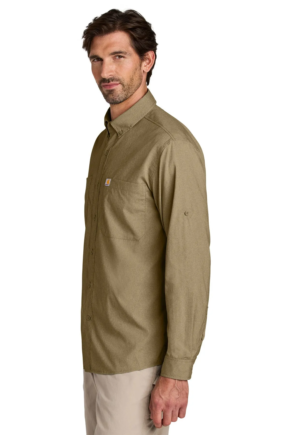 Carhartt Force Sun Defender Long Sleeve Custom Shirts, Dark Khaki