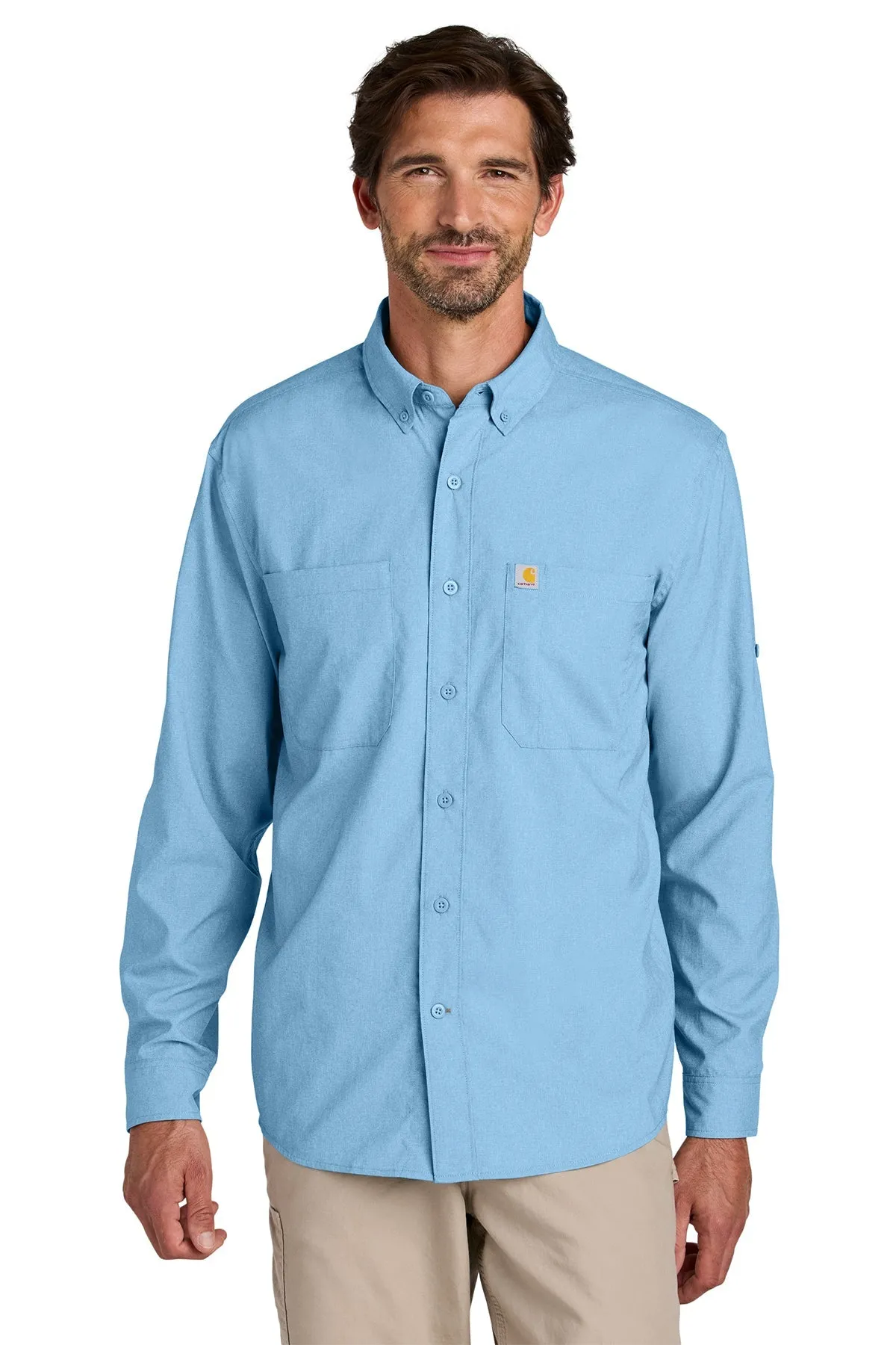 Carhartt Force Sun Defender Long Sleeve Custom Shirts, Fresh Water Blue