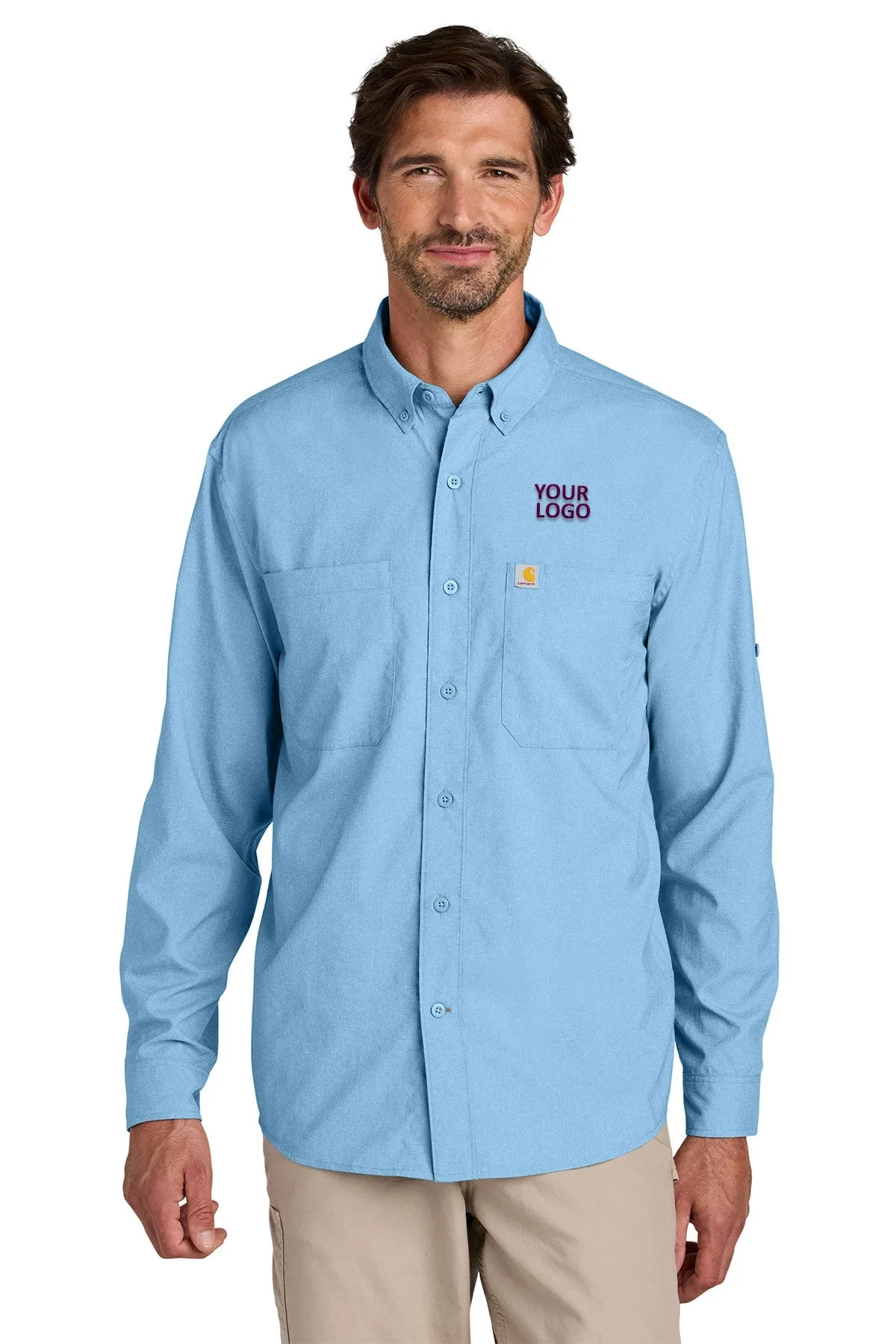 Carhartt Force Sun Defender Long Sleeve Custom Shirts, Fresh Water Blue