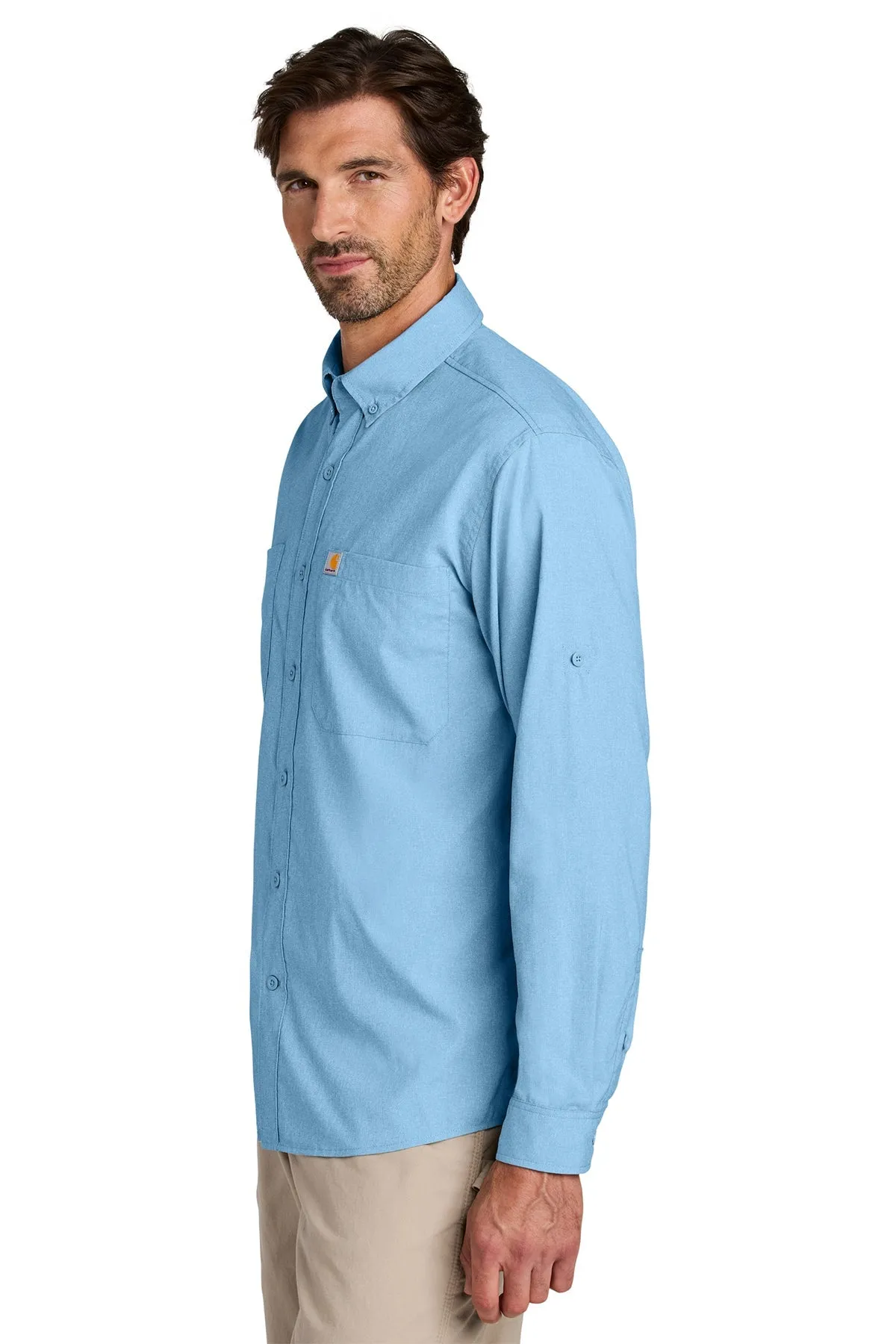 Carhartt Force Sun Defender Long Sleeve Custom Shirts, Fresh Water Blue