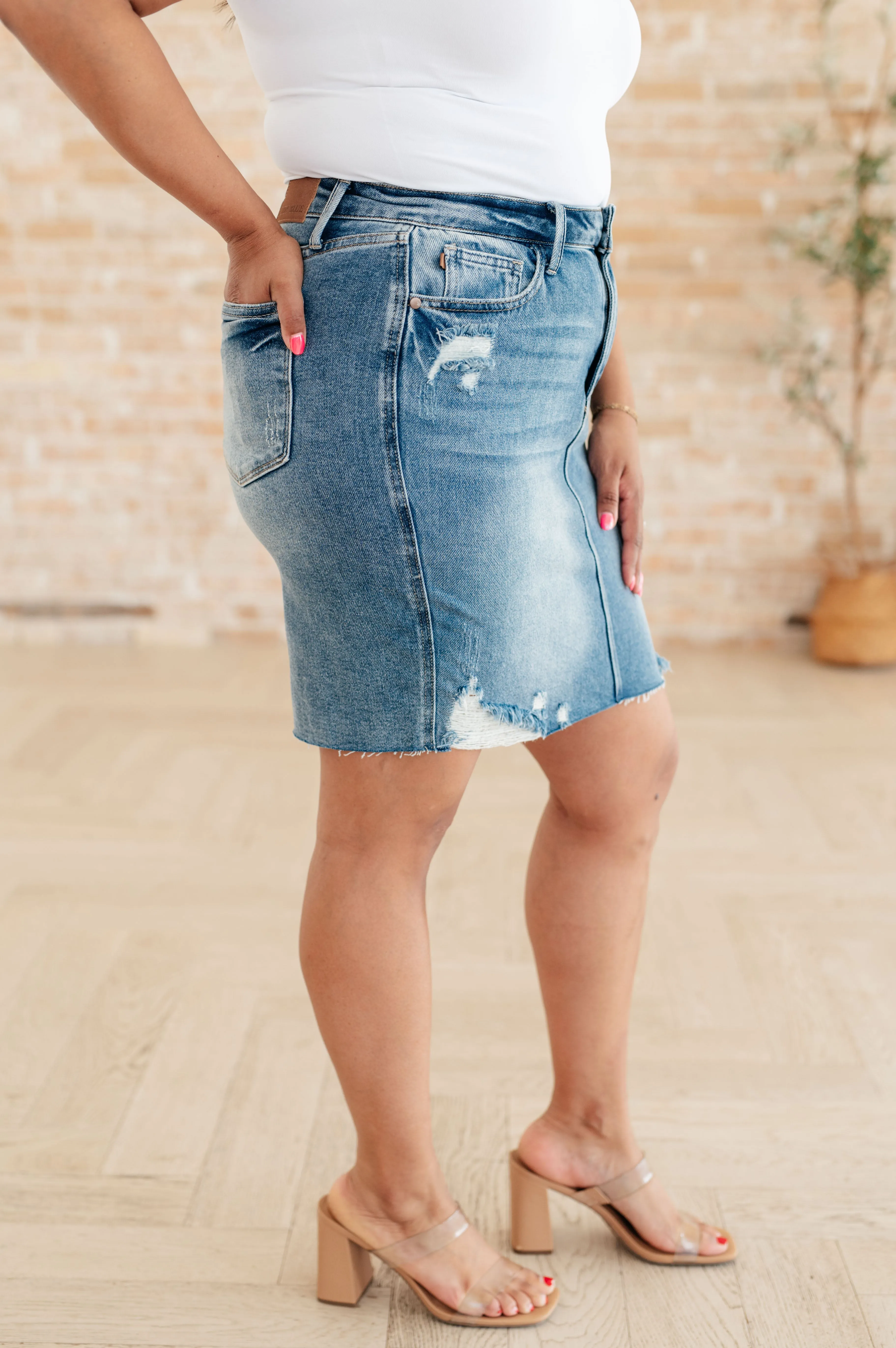 Carol High Rise Rigid Magic Denim Skirt - JUDY BLUE