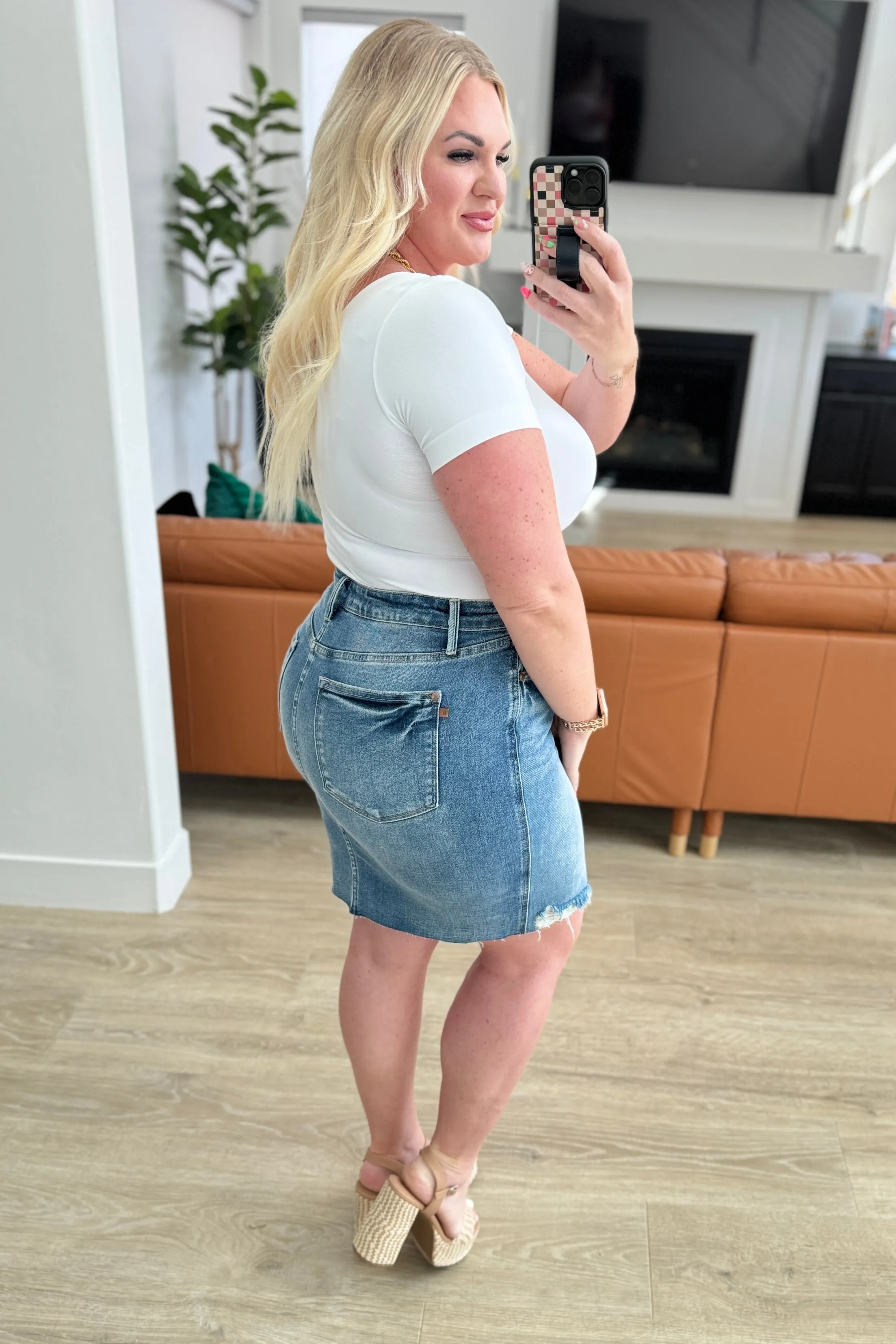 Carol High Rise Rigid Magic Denim Skirt - JUDY BLUE