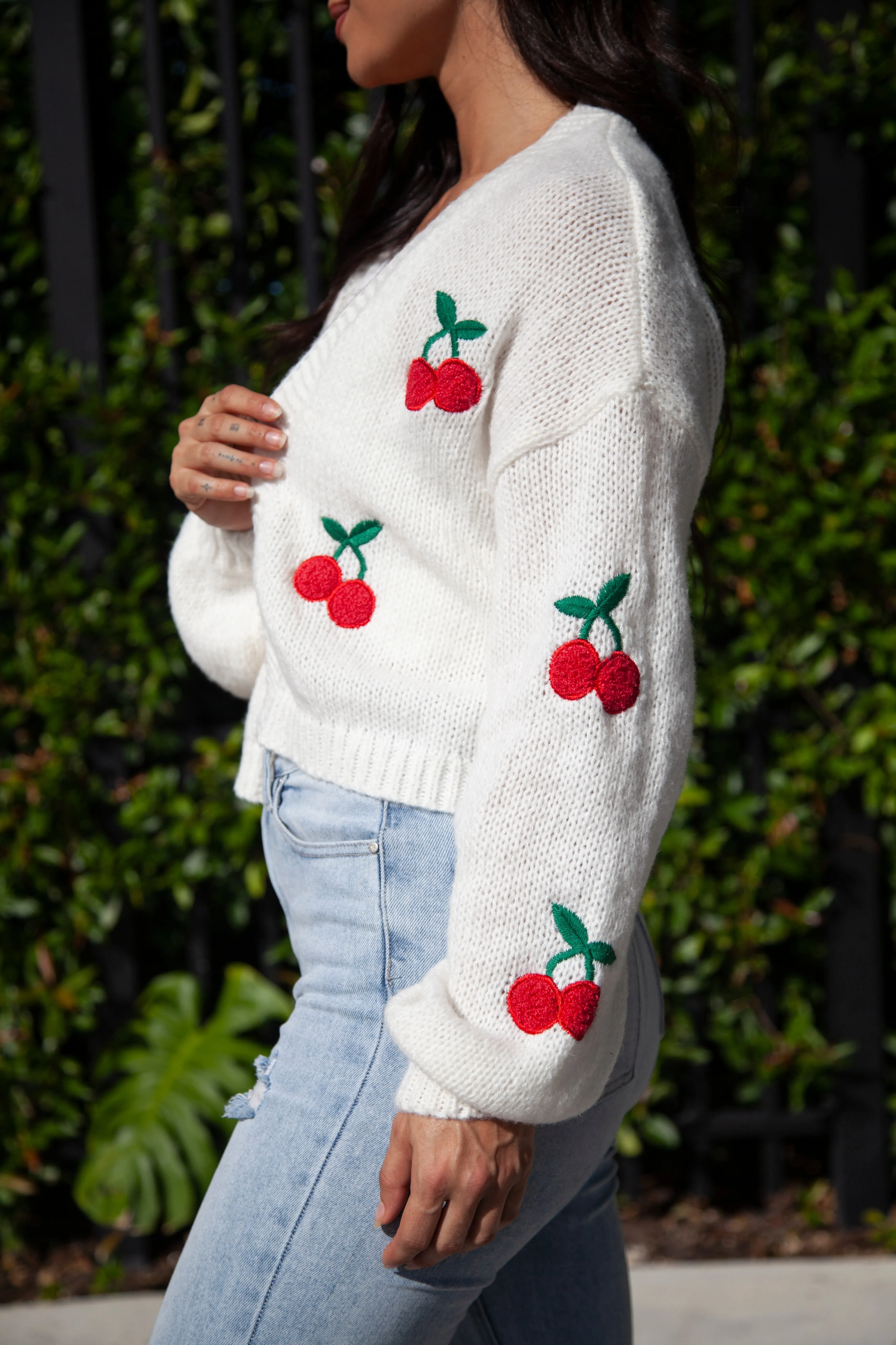 Cherry On Top Cropped Cardigan - Off White