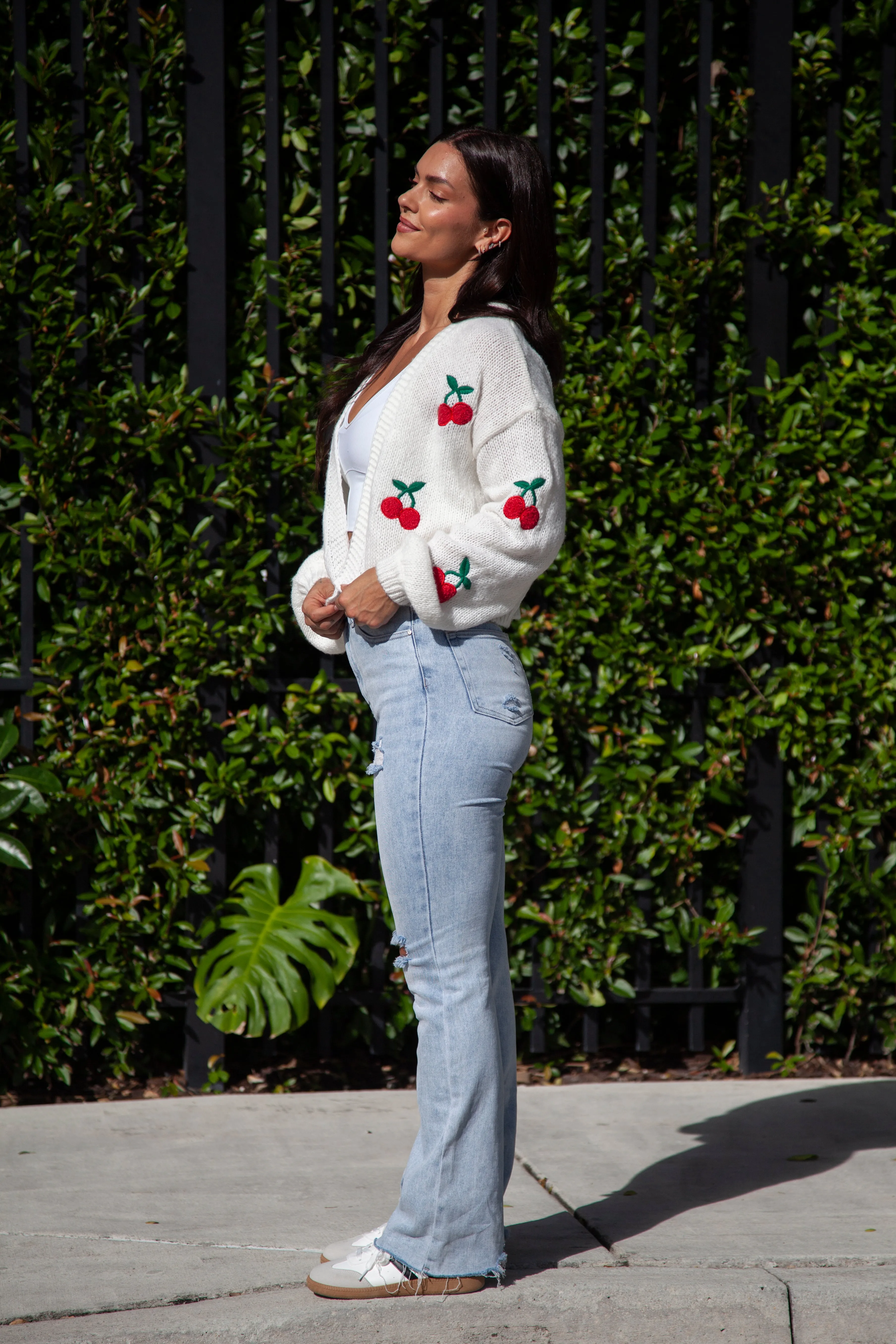 Cherry On Top Cropped Cardigan - Off White