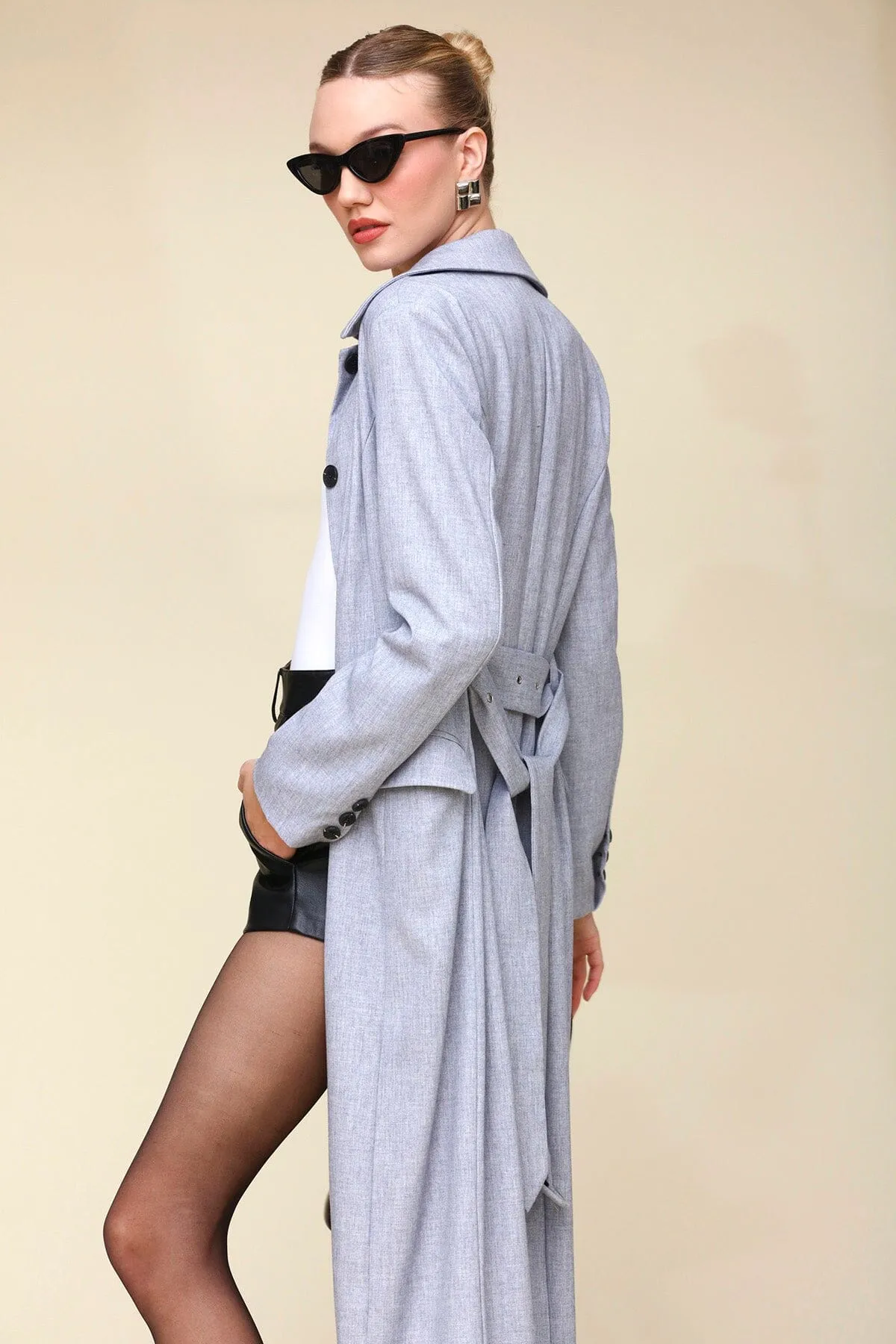 Cutaway Belted Maxi Trench Coat