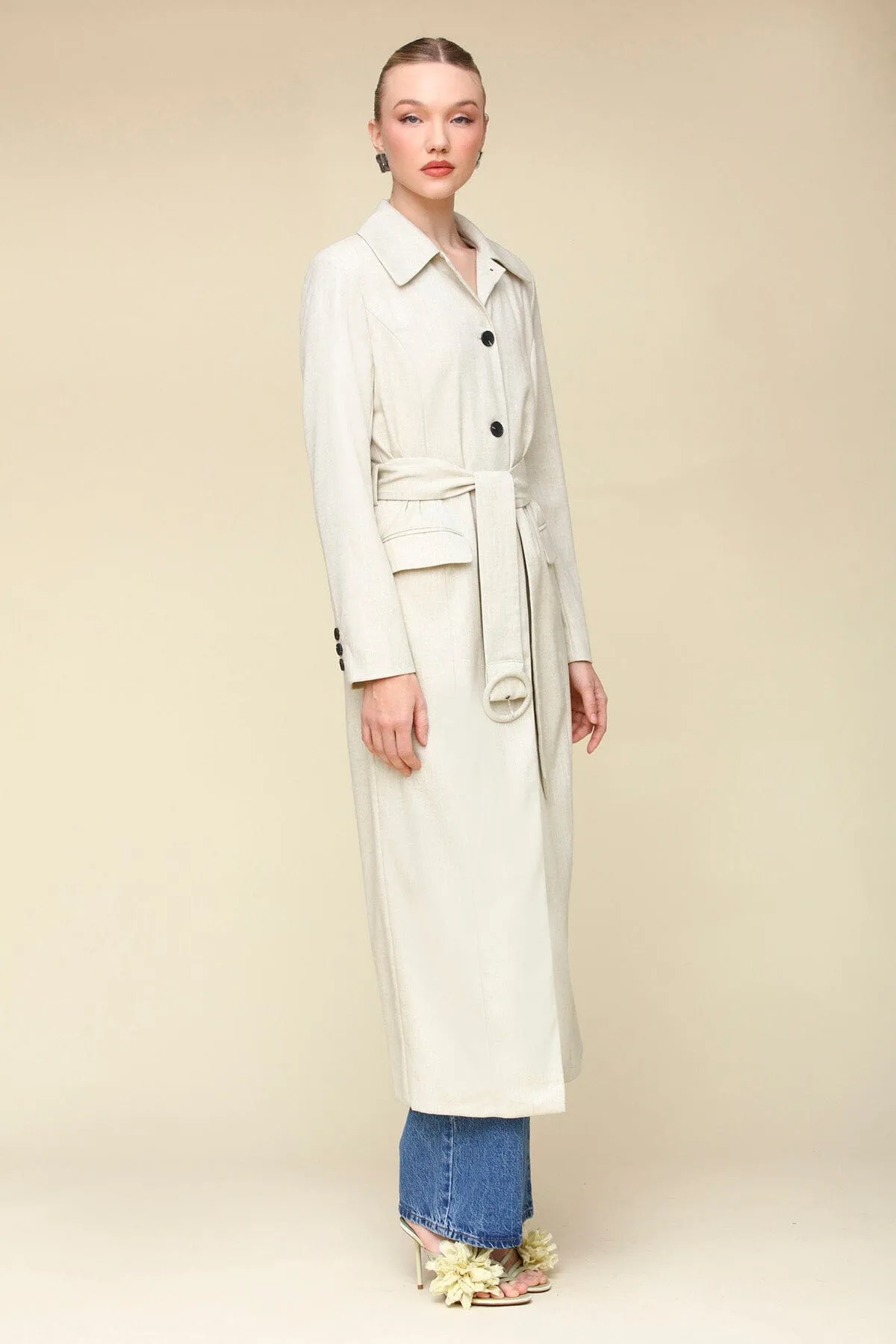 Cutaway Belted Maxi Trench Coat
