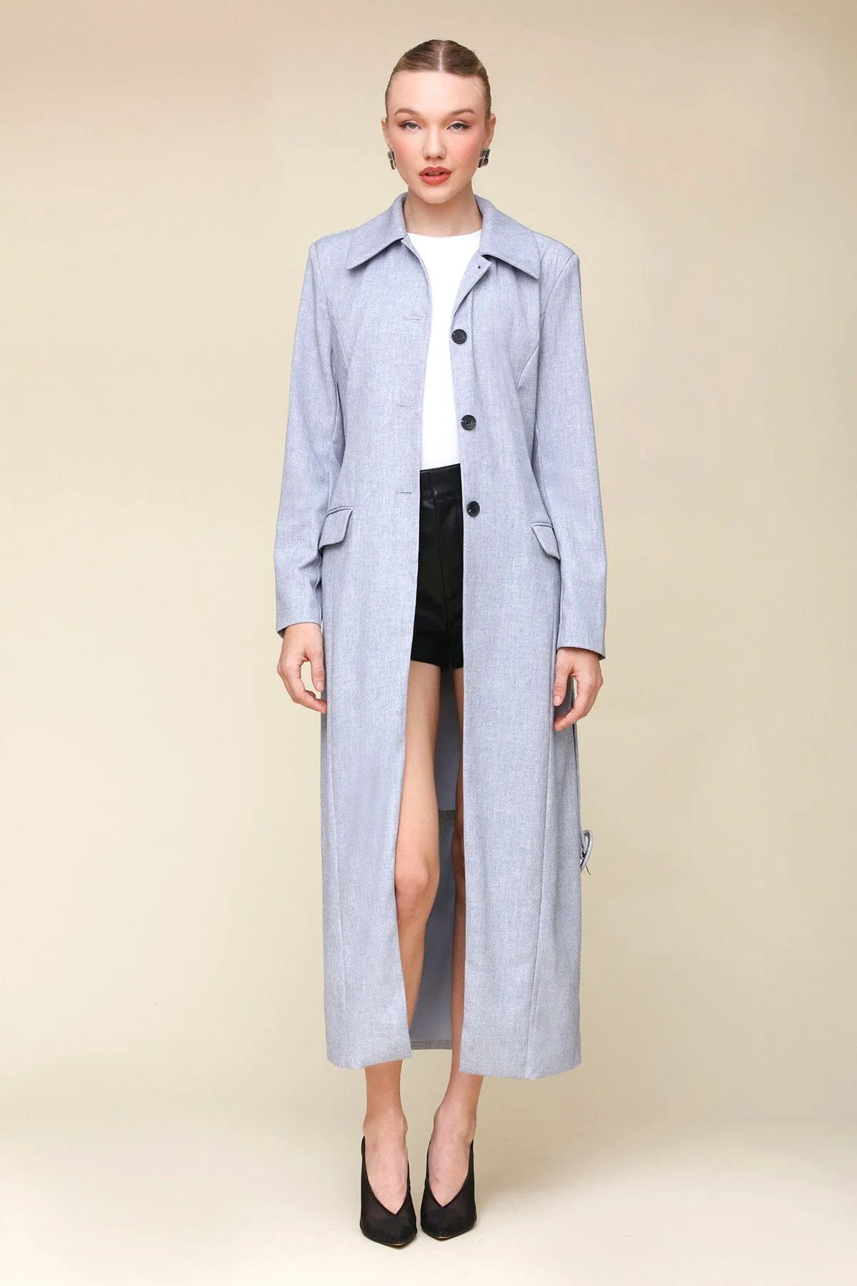 Cutaway Belted Maxi Trench Coat