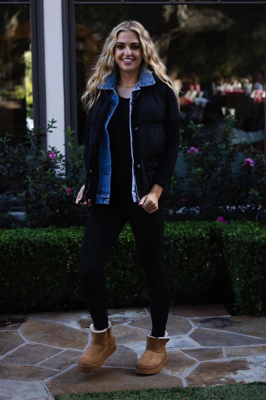 Denim Layered Puffer Vest