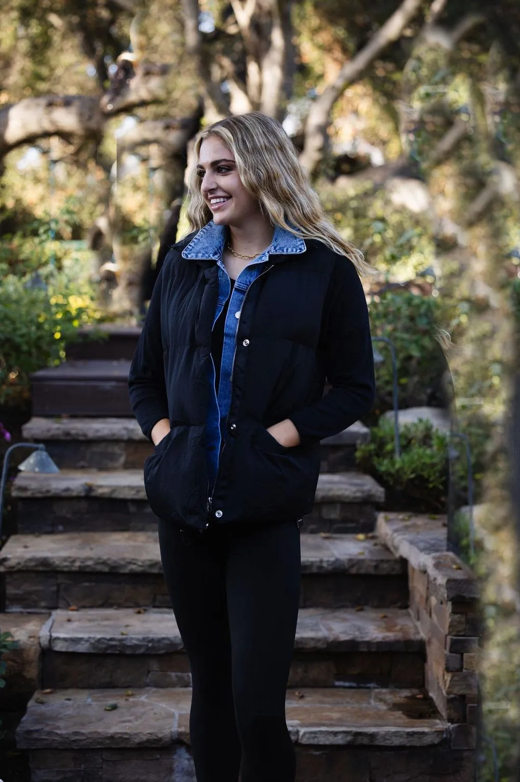 Denim Layered Puffer Vest