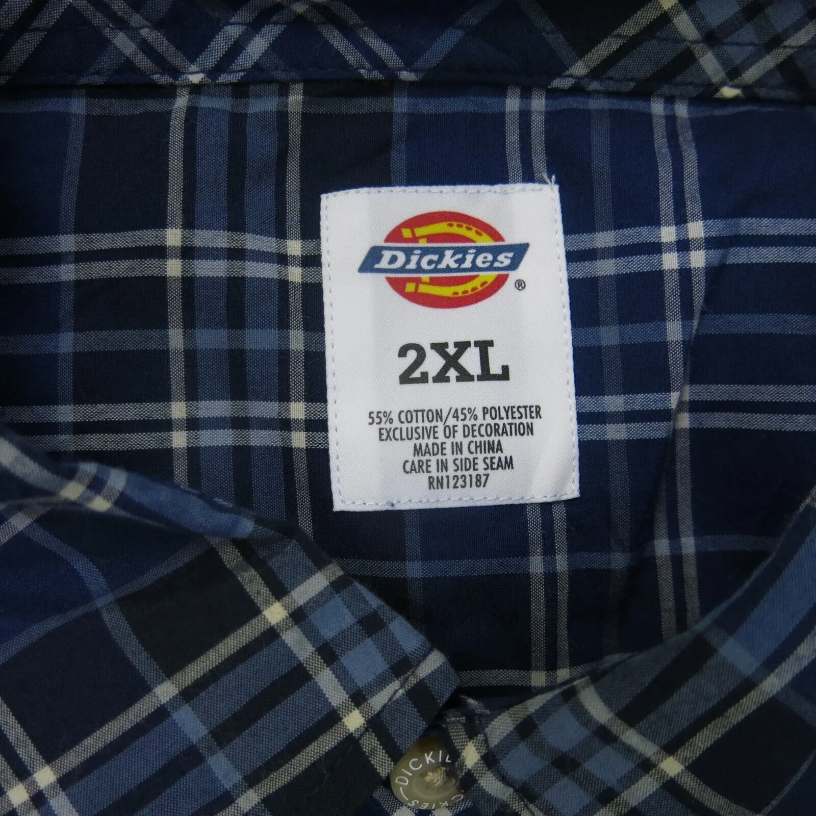 Dickies Shirt Mens 2XL Blue Short Sleeve Plaid Button Up Lightweight Casual