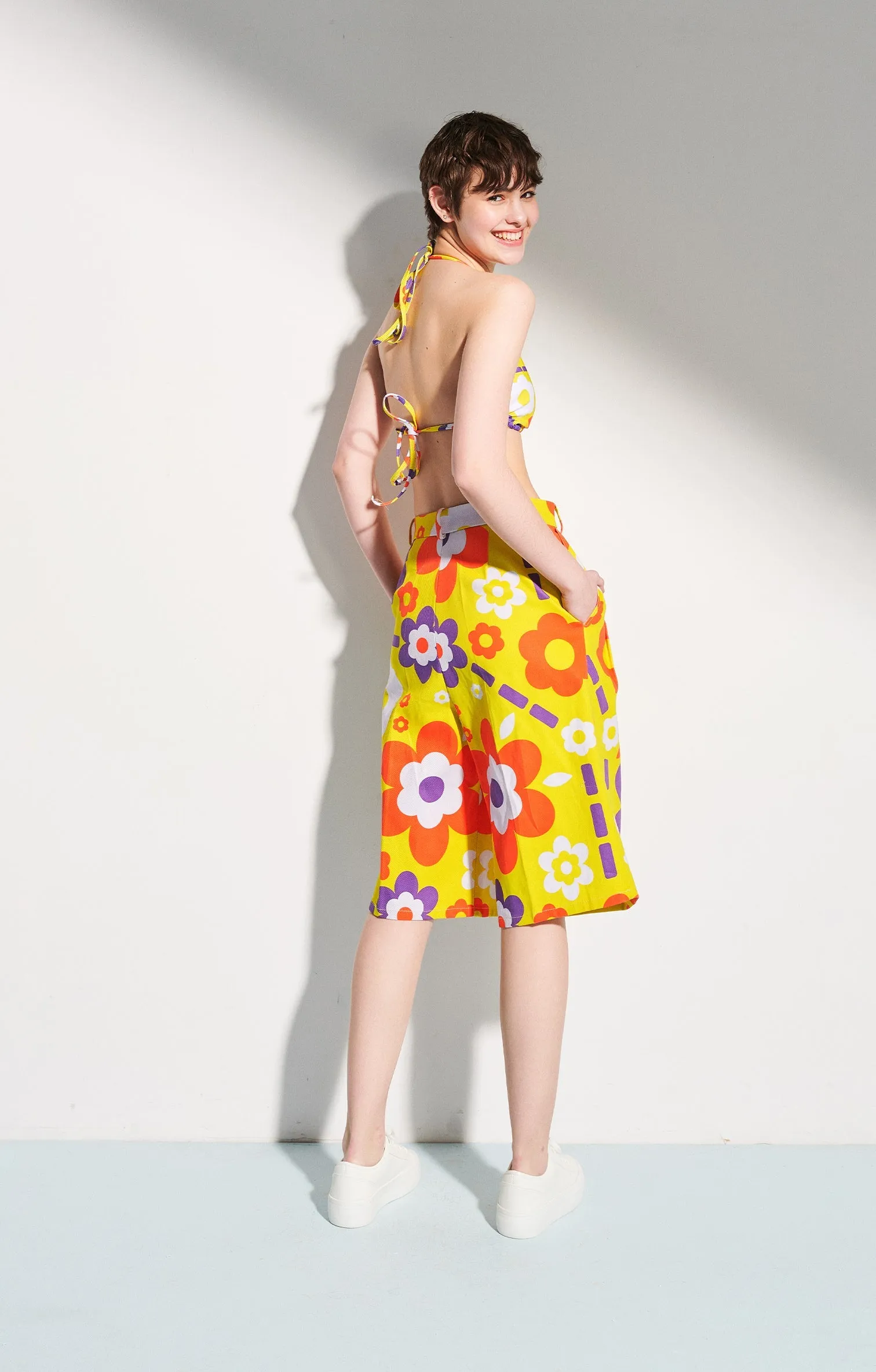 Fleurette Tailored Bermuda Shorts Space Flowers