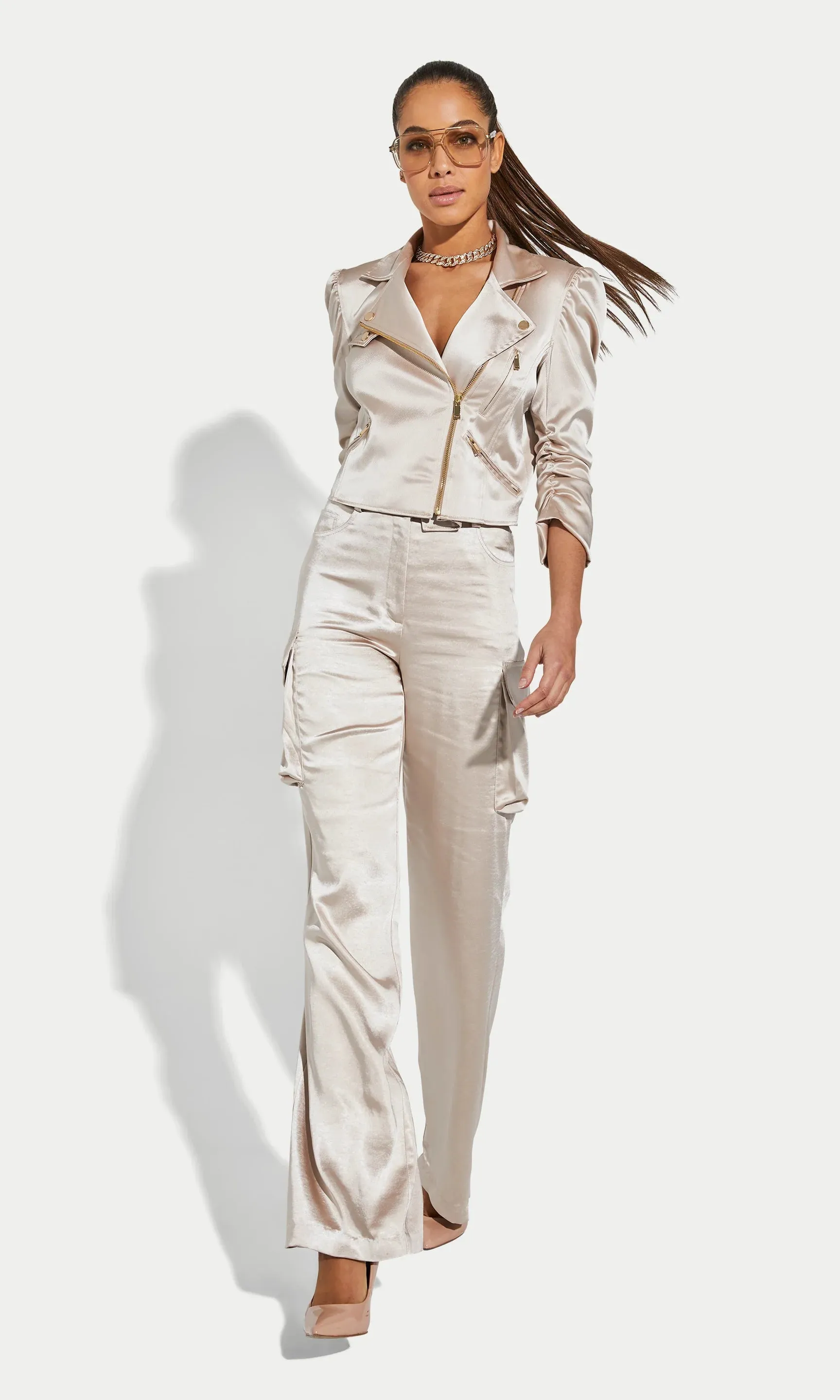 Generation Love Nate Satin Cargo Pants - Champagne