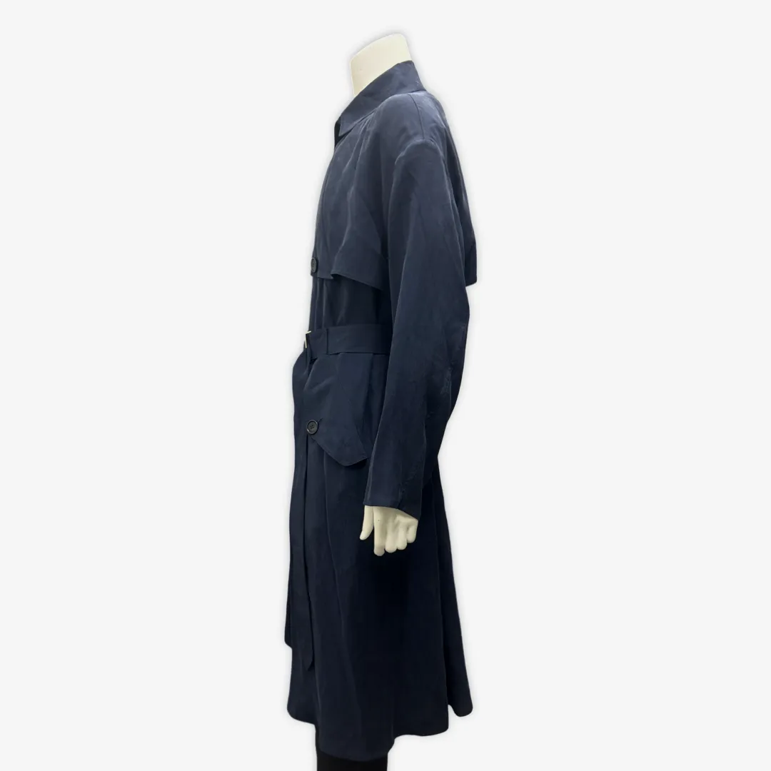 Giorgio Armani men's navy cupro double-breasted trench coat
