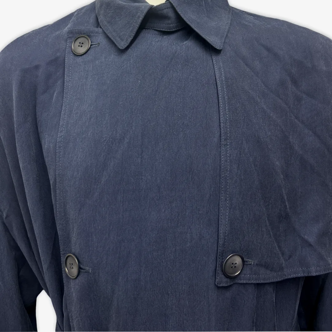 Giorgio Armani men's navy cupro double-breasted trench coat
