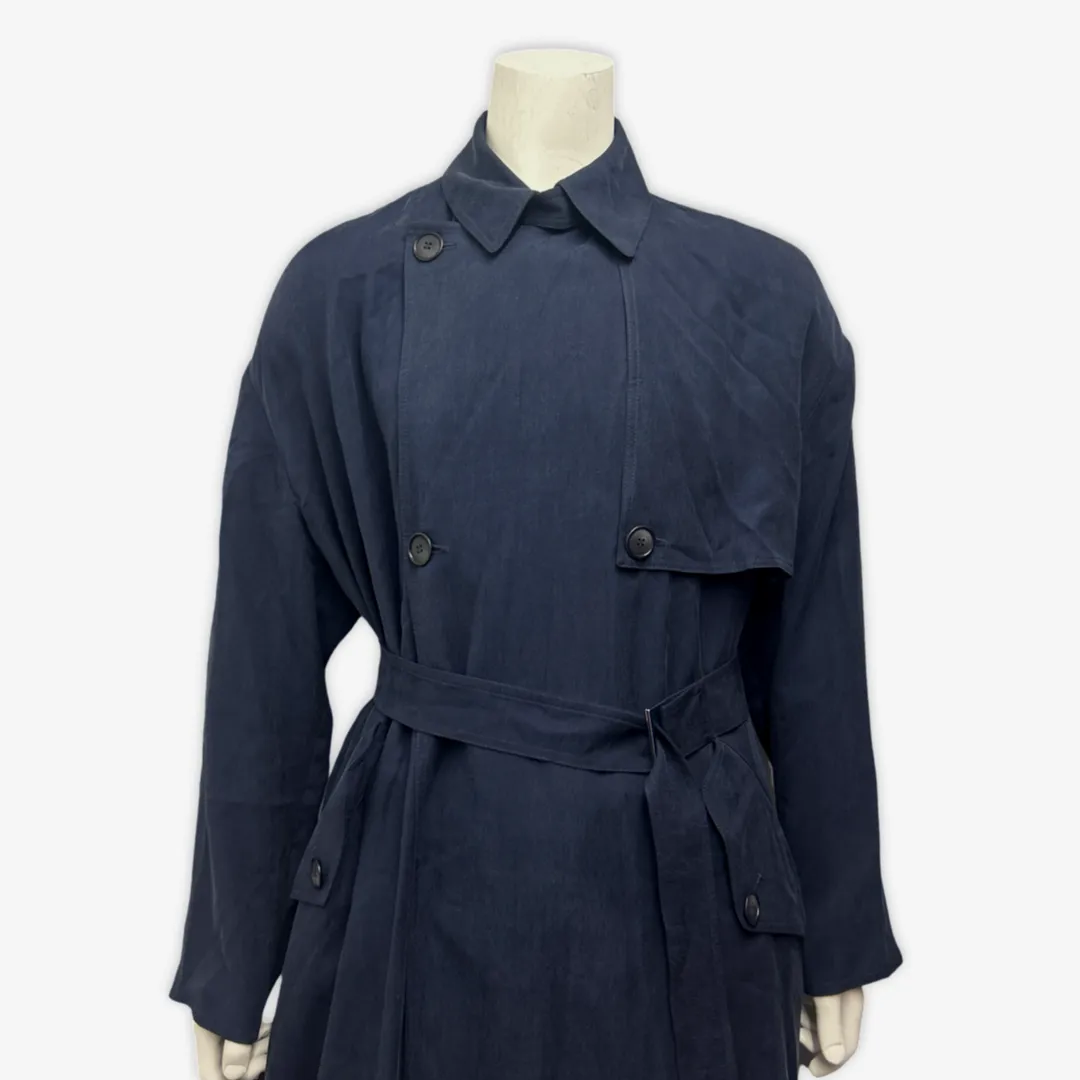 Giorgio Armani men's navy cupro double-breasted trench coat