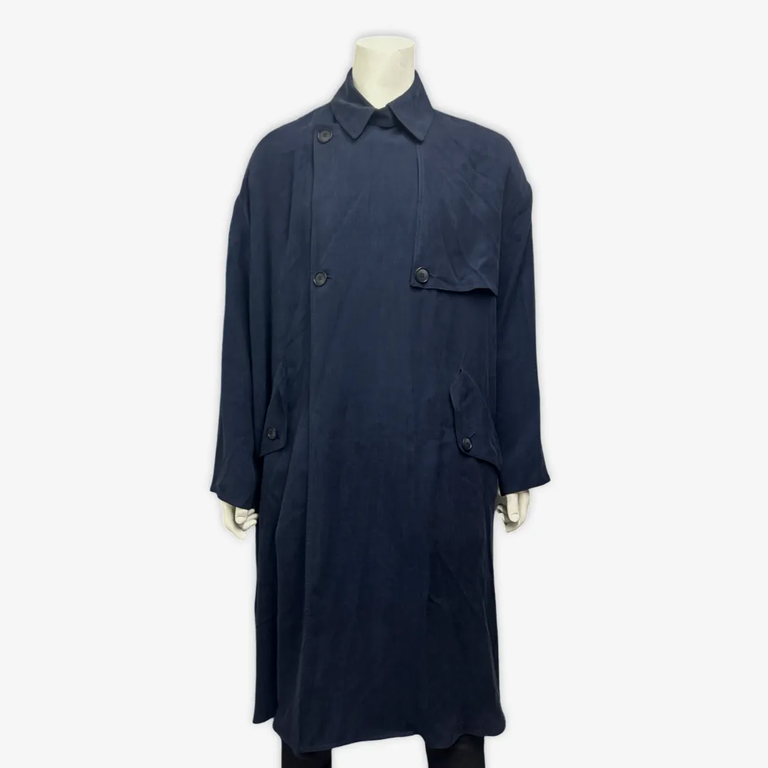 Giorgio Armani men's navy cupro double-breasted trench coat