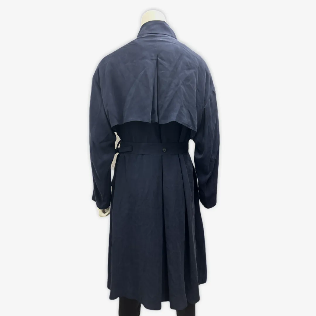 Giorgio Armani men's navy cupro double-breasted trench coat