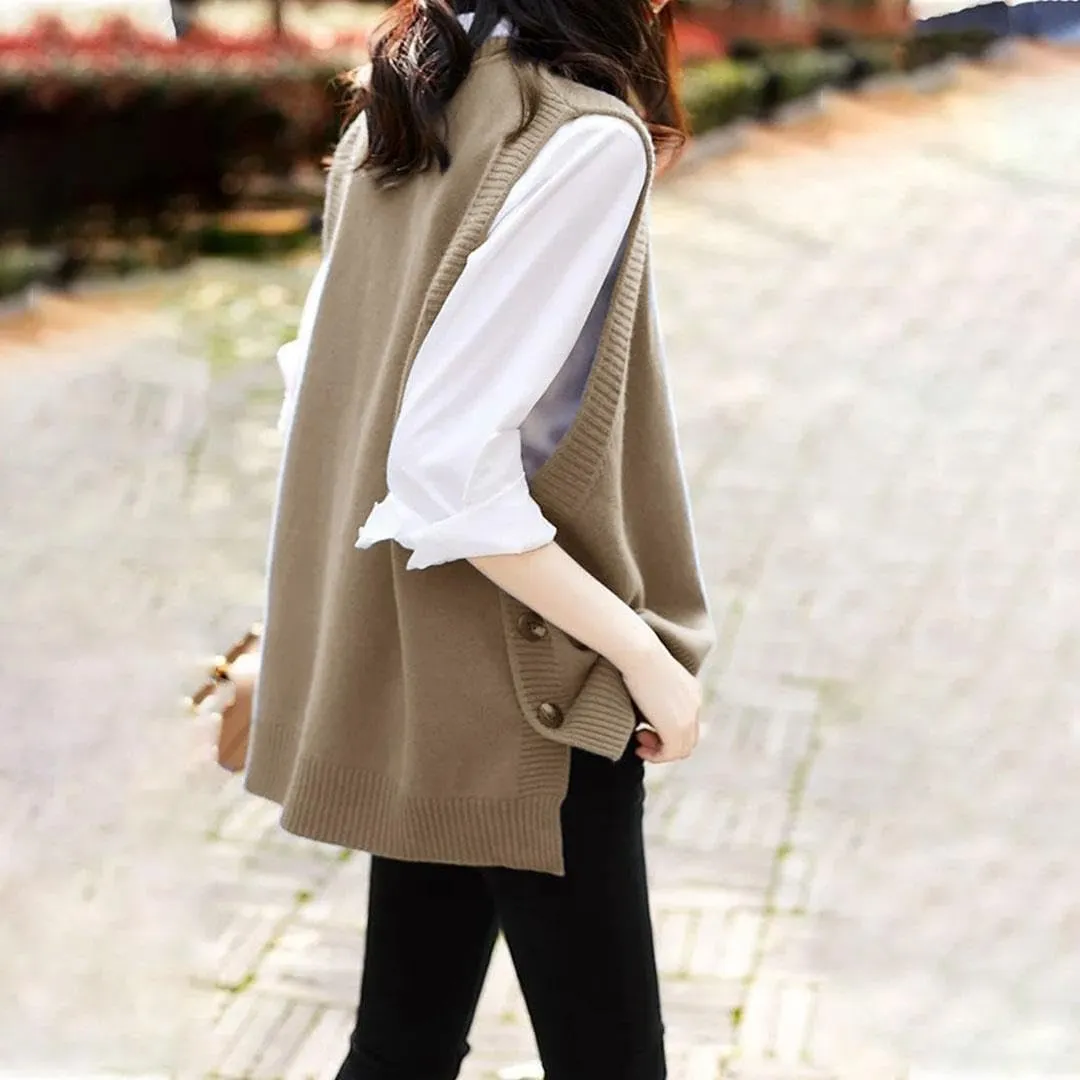 HangNiFang Women's Round Neck Sleeveless Pullover Ribbed Knit Sweater Vest Top